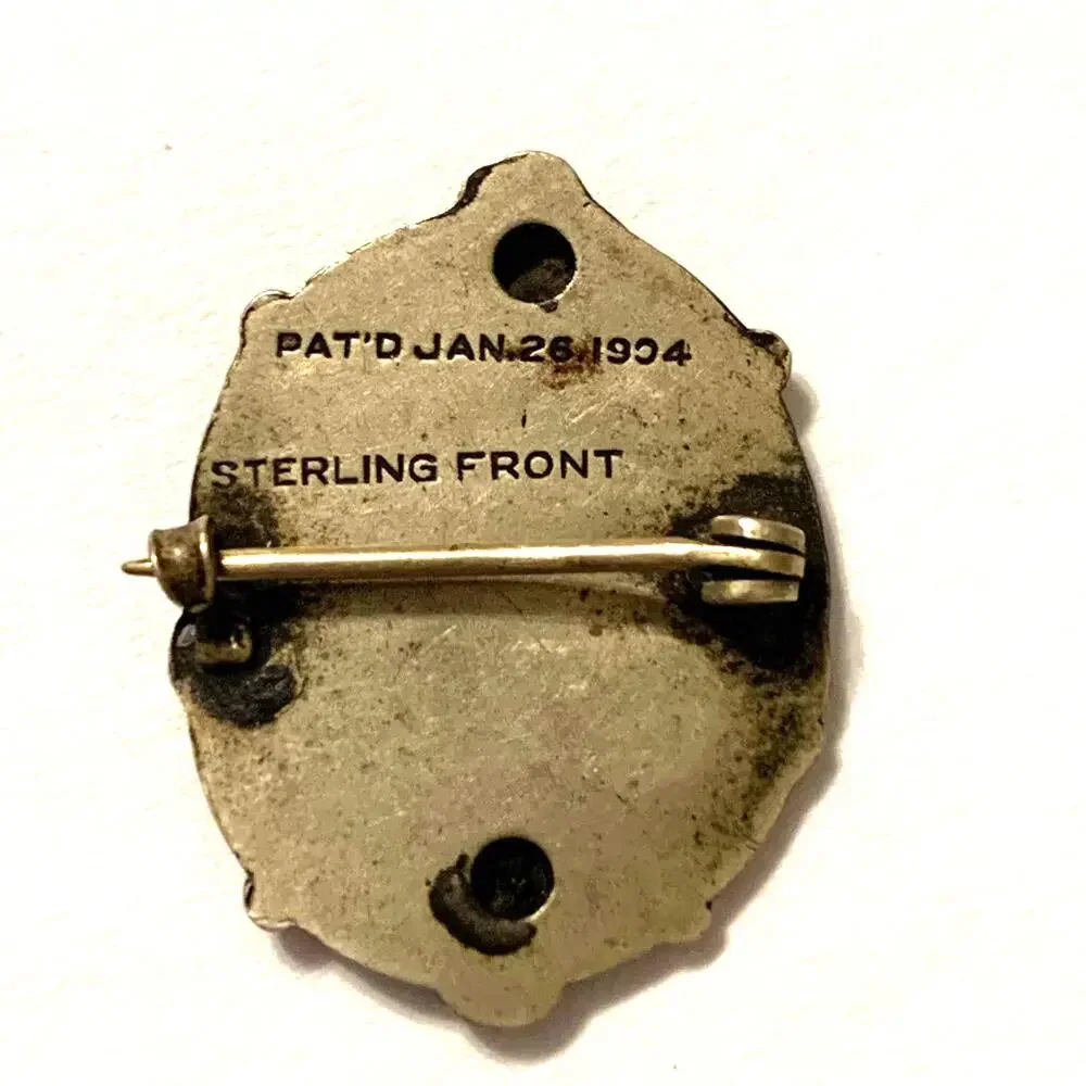 Antique Art Nouveau Lady in Profile Sterling Front Cameo Pin Pat. 1904 Rare HTF‎